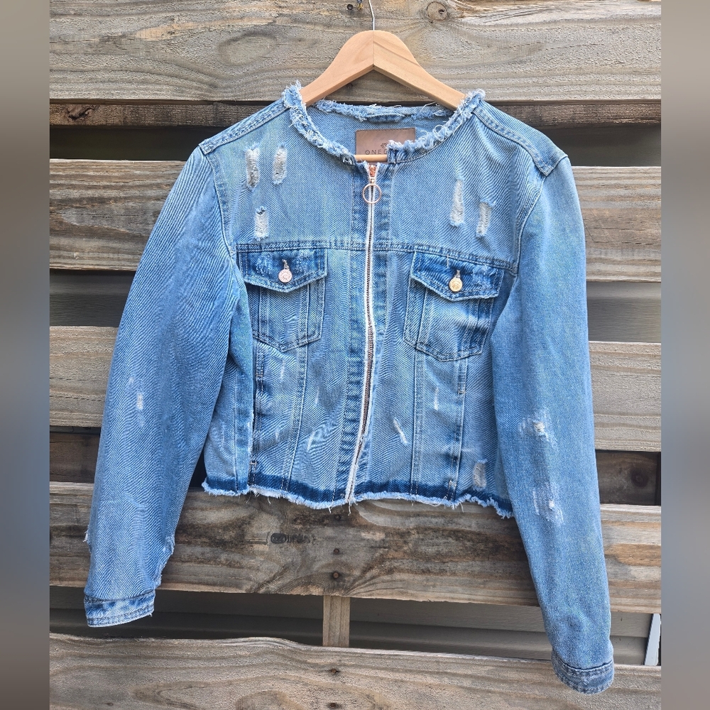 one 5 one Distressed Blue Jean Jacket